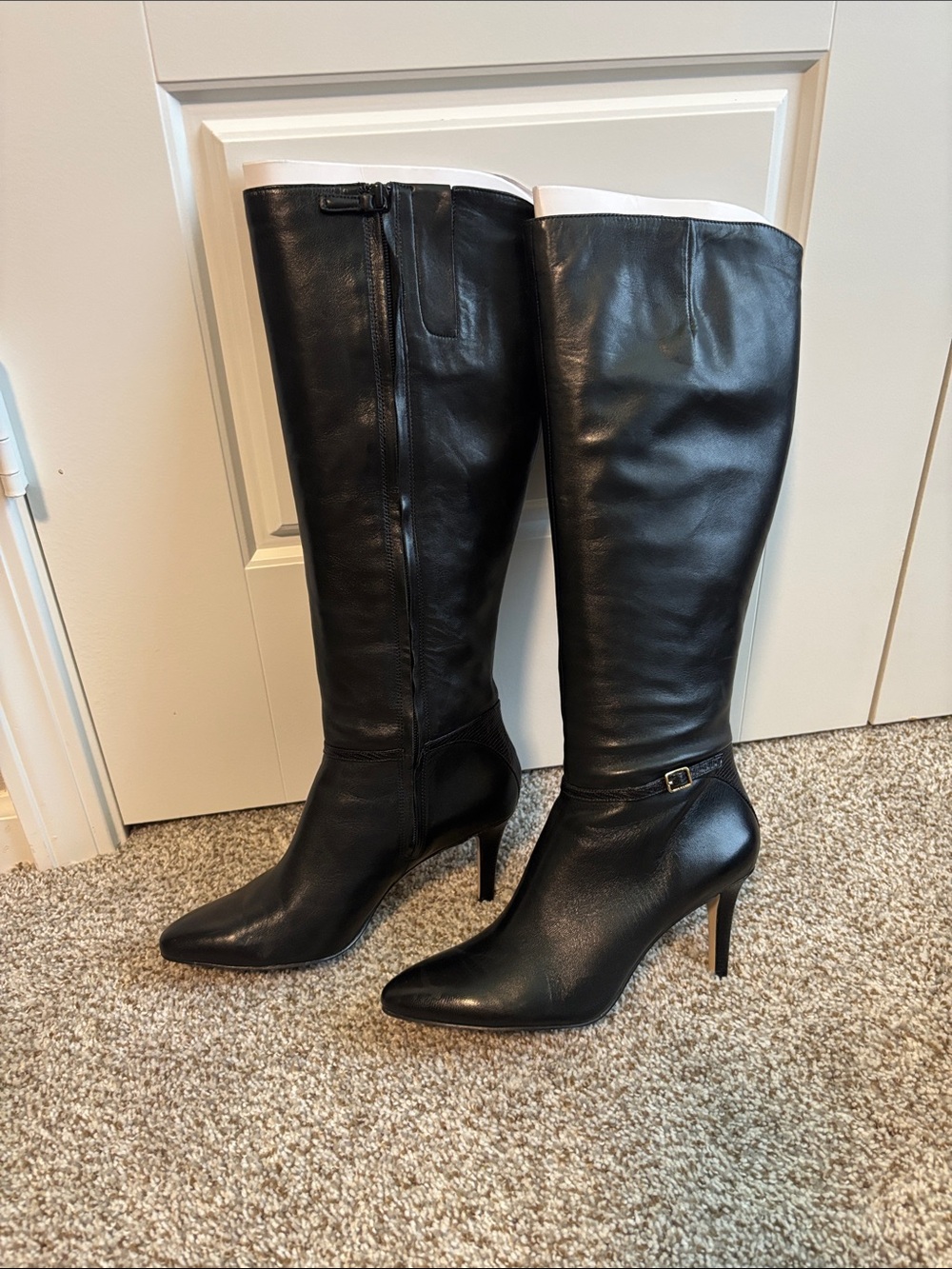 Cole Haan Black Leather Knee-High Stiletto Boots